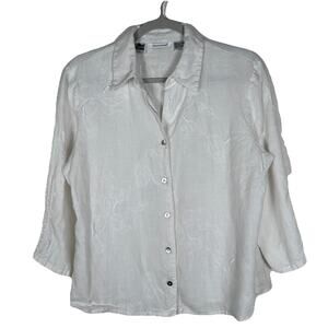 Richard Malcom Womens Sz L Irish linen embroidered button up shirt Cottagecore